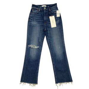 Moussy Vintage MV Rhode Flare Jeans 25 Dark Blue Distressed Cropped High Rise